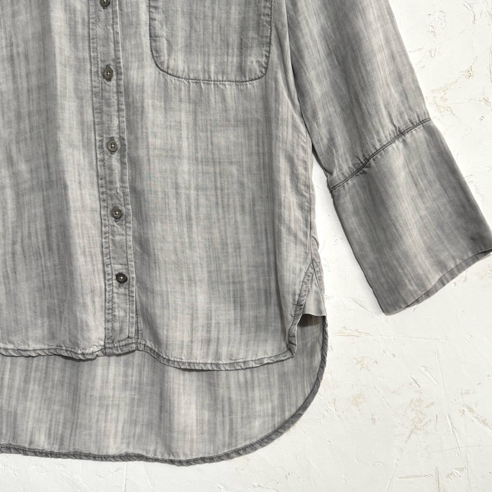Cloth & Stone Washed Gray Tencel Button-Up Shirt, Hi-Low Hem – XS - Picture 5 of 7